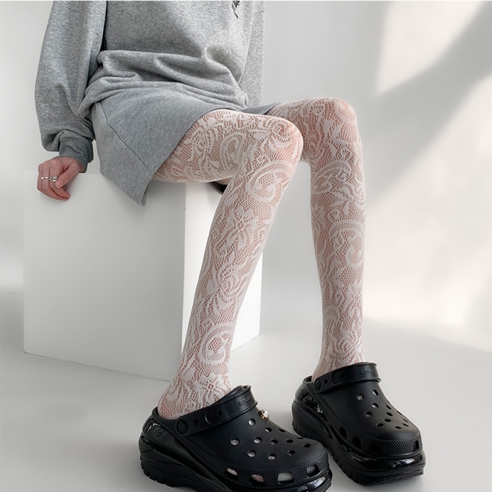 Ажурные белые кружевные колготки