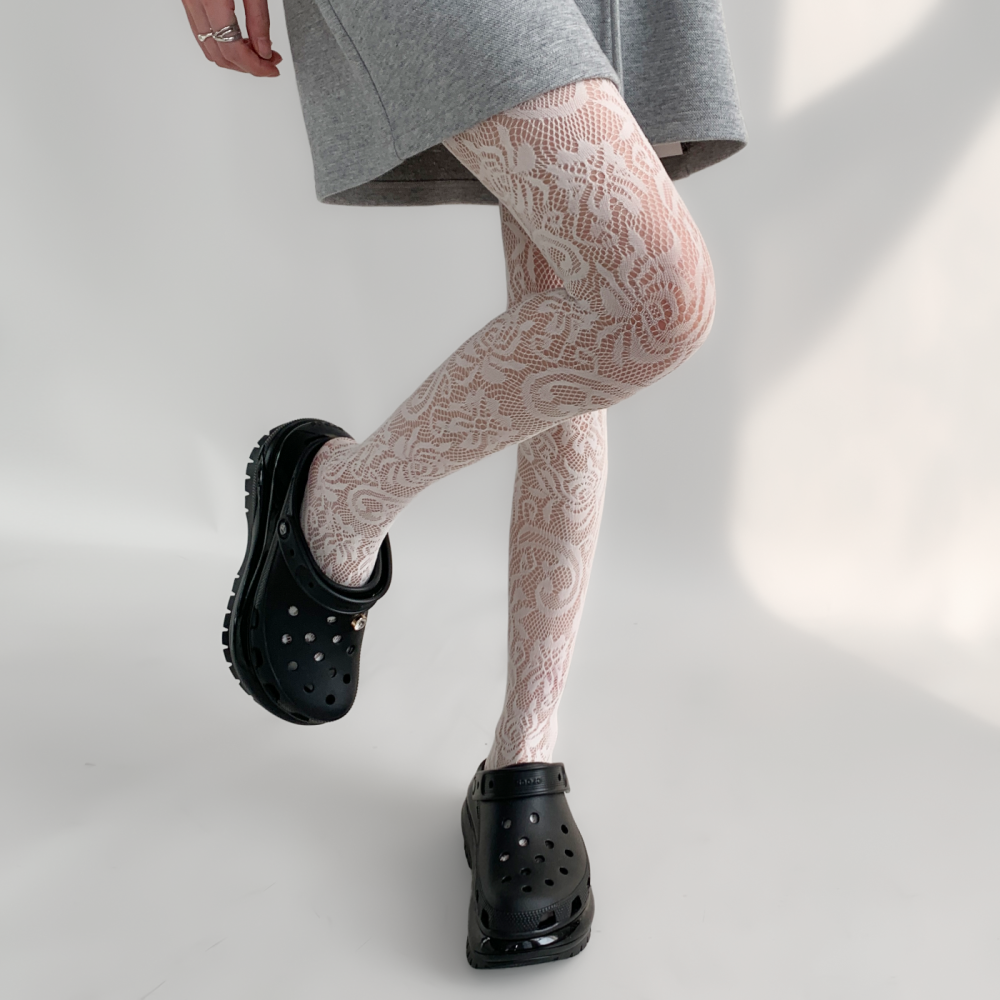Ажурные белые кружевные колготки