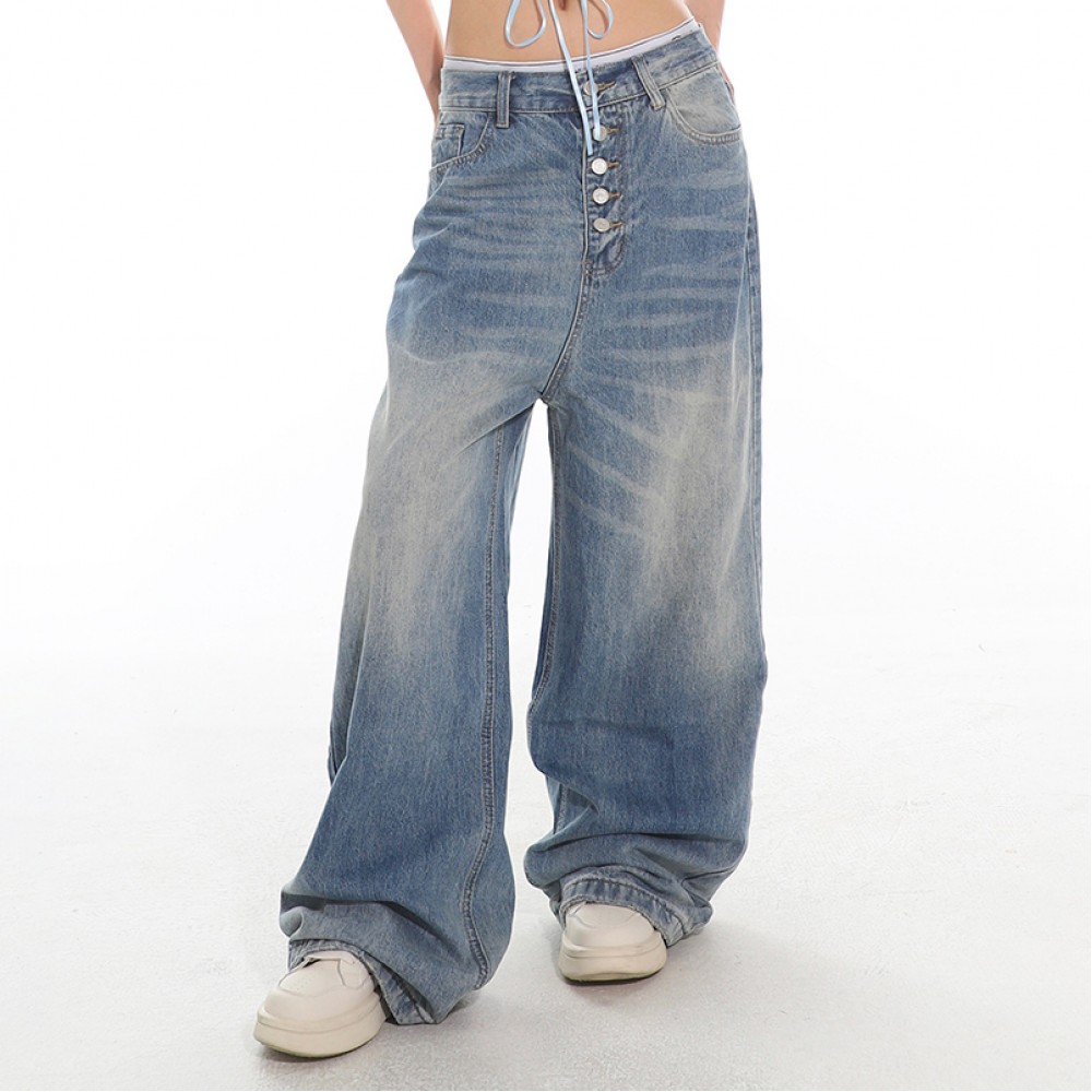 Женские постиранные брюки в стиле baggy