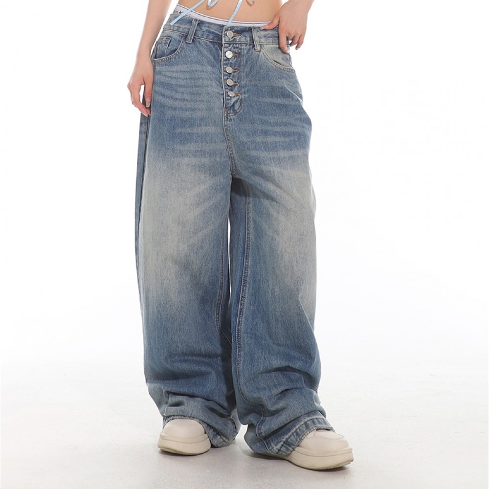 Женские постиранные брюки в стиле baggy
