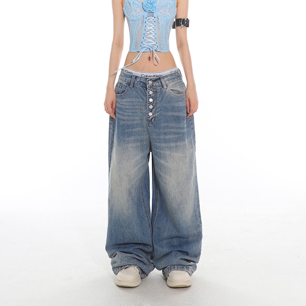 Женские постиранные брюки в стиле baggy