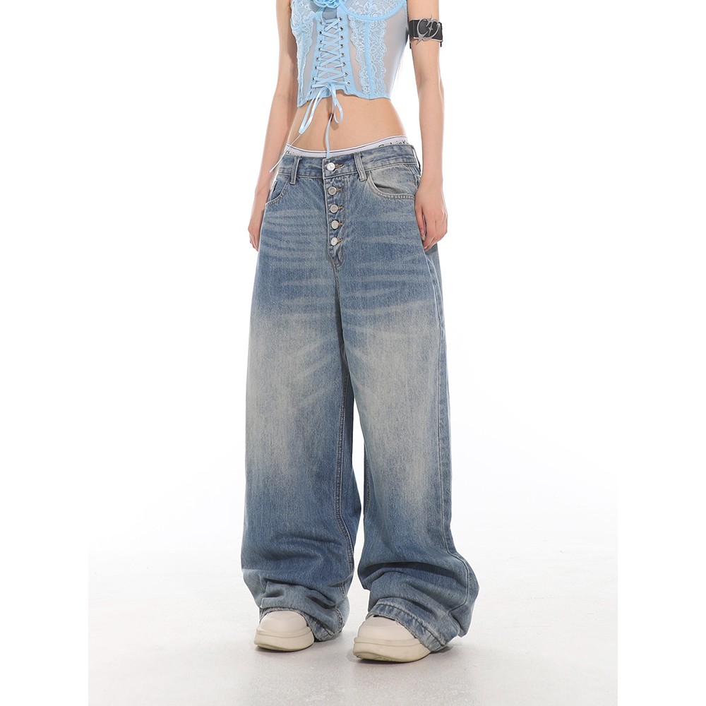 Женские постиранные брюки в стиле baggy