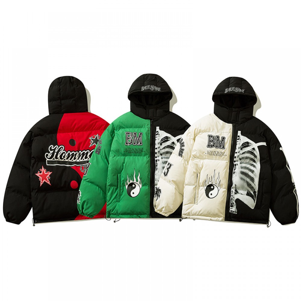 Куртка Street Fashion Brand   контрастних кольорів  з капюшоном білого/червоного/зеленого кольору