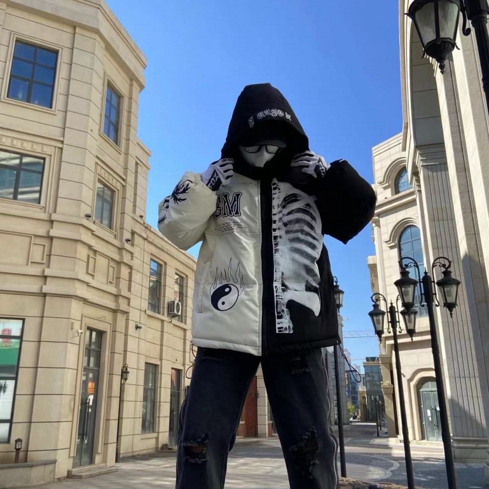 Куртка Street Fashion Brand   контрастних кольорів  з капюшоном білого/червоного/зеленого кольору
