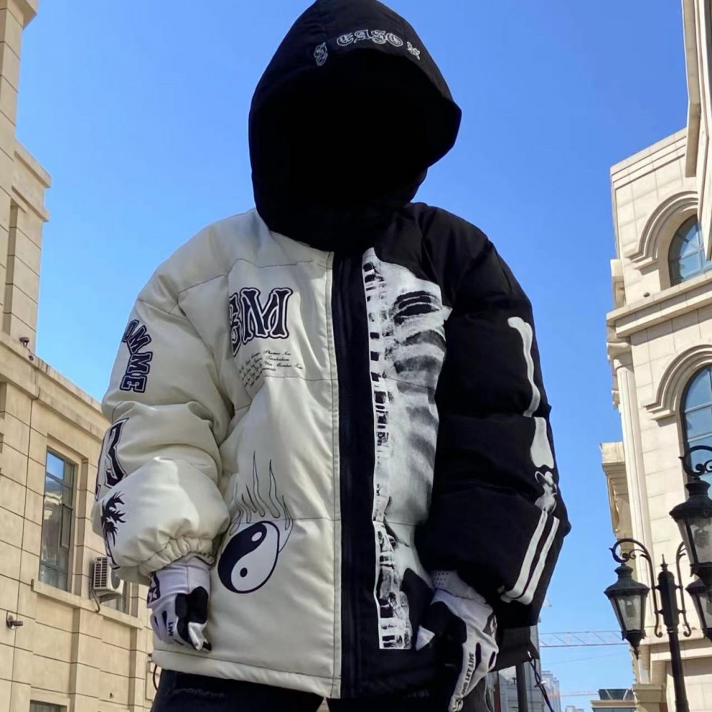 Куртка Street Fashion Brand   контрастних кольорів  з капюшоном білого/червоного/зеленого кольору