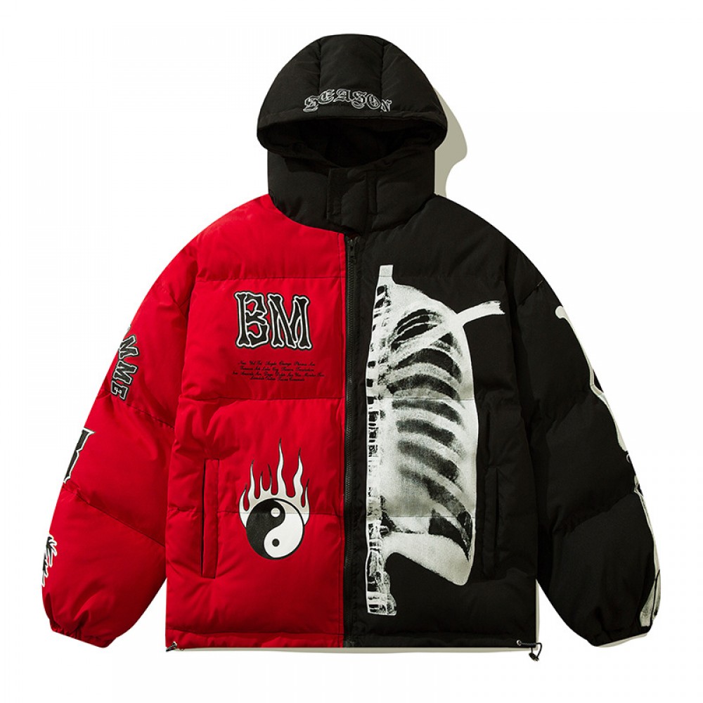 Куртка Street Fashion Brand   контрастних кольорів  з капюшоном білого/червоного/зеленого кольору