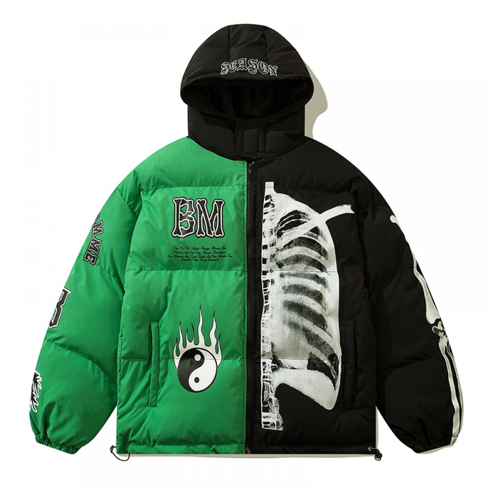 Куртка Street Fashion Brand   контрастних кольорів  з капюшоном білого/червоного/зеленого кольору