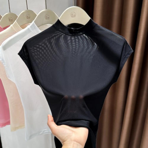Женская полупрозрачная футболка-сетка под горло Slim Fit ( 5 цветов )