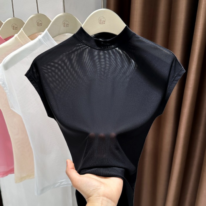 Жіноча напівпрозора футболка-сітка під горло Slim Fit ( 5 кольорів )