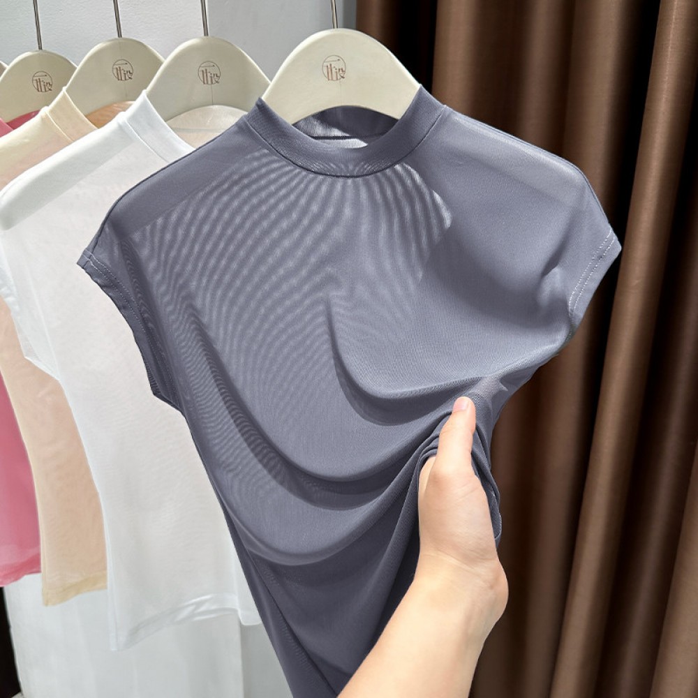 Женская полупрозрачная футболка-сетка под горло Slim Fit ( 5 цветов )