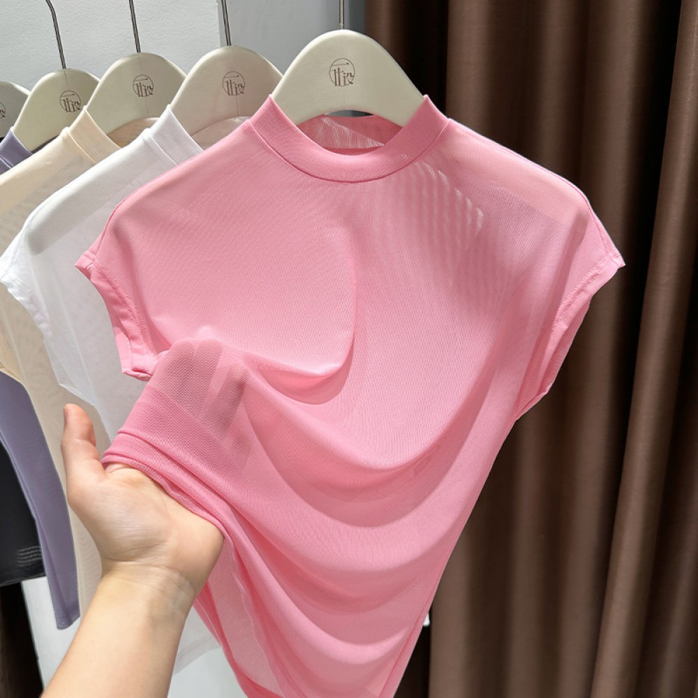 Женская полупрозрачная футболка-сетка под горло Slim Fit ( 5 цветов )