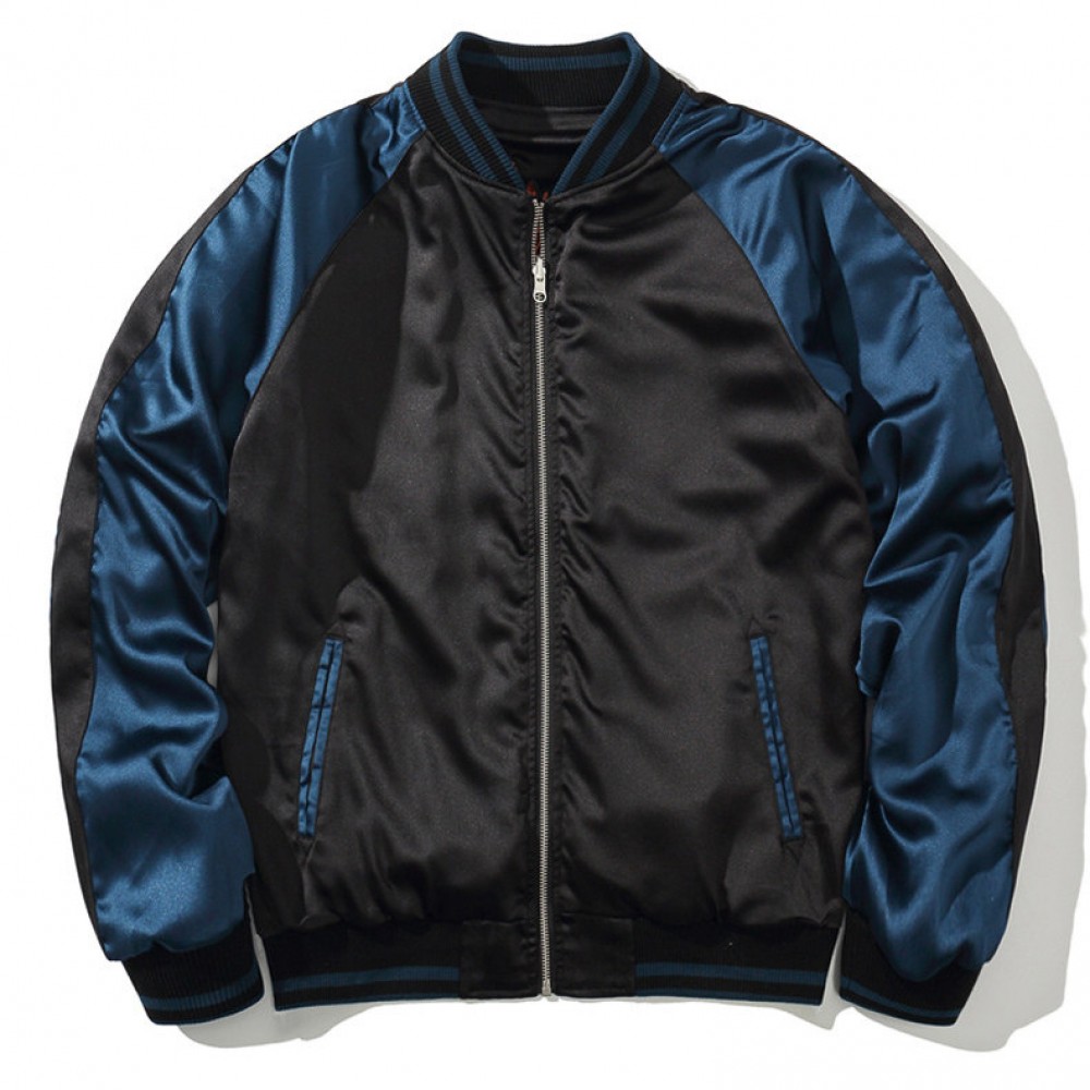 Двосторонній бомбер з вишитими   Драконами в китайському стилі синього/червоного кольору