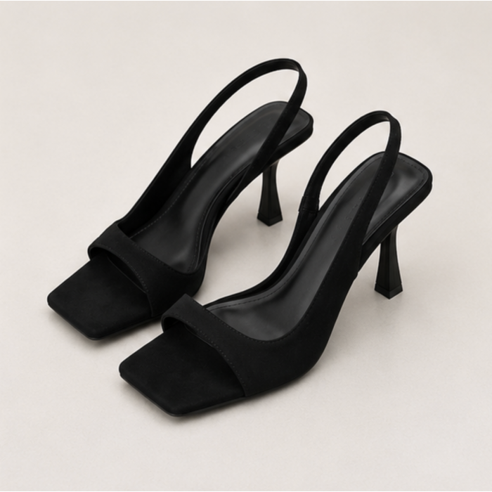 Жіночі босоніжки Slingback чорні з квадратним носком на підборах 7 см | OP SHOP!
