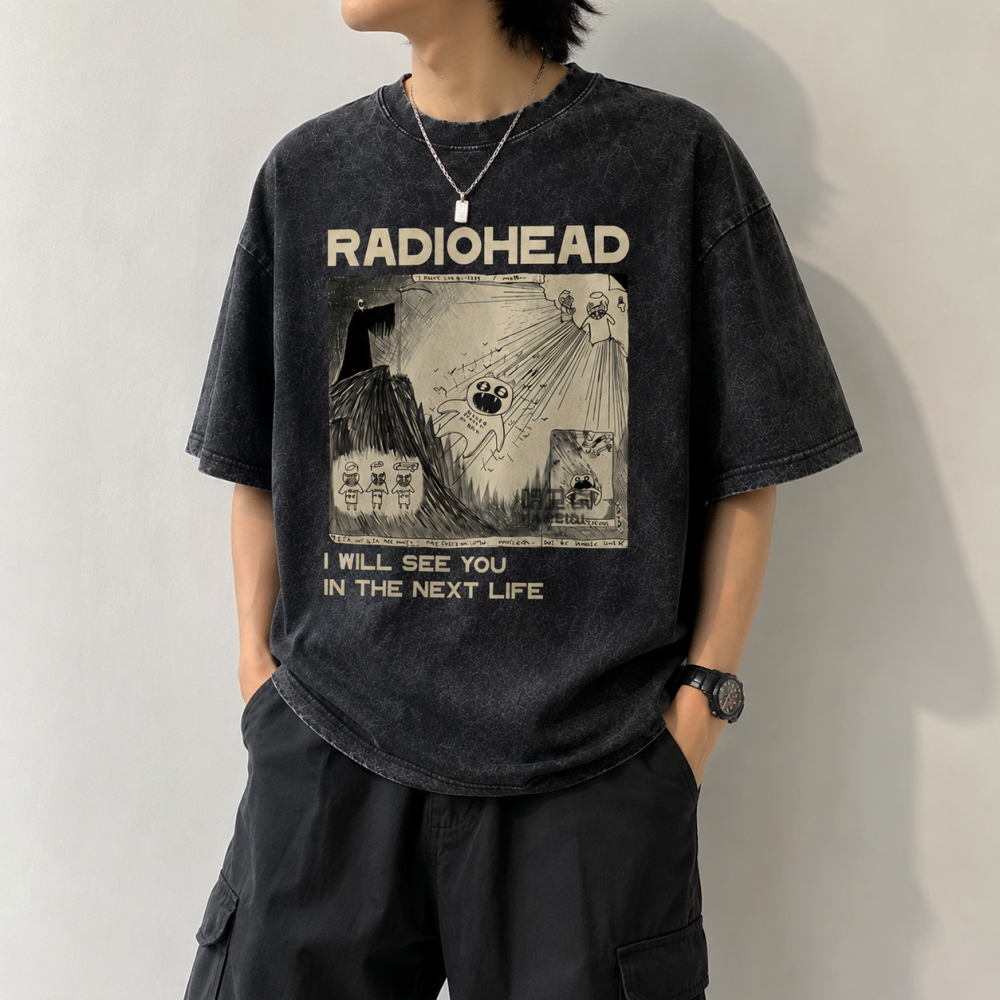 Футболка унісекс Radiohead "I Will See You in the Next Life" вінтажна варена Oversize чорна