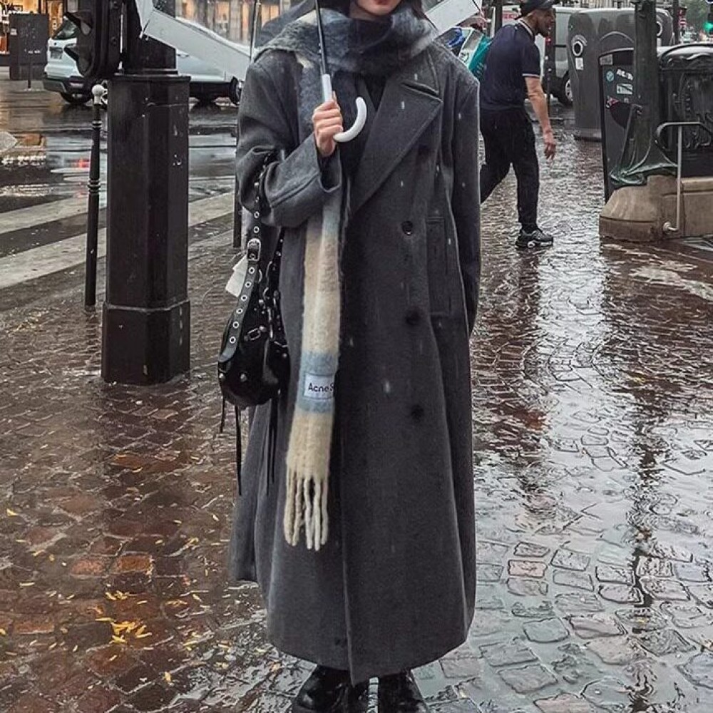 Жіноче  пальто в  стилі OverSize до щиколотки  з утепленням та без утеплення сірого/чорного кольору 